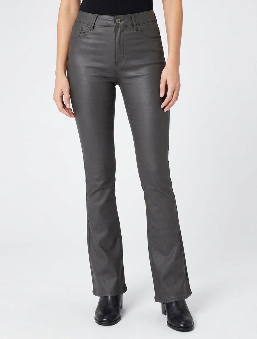 Pantalon flare enduit - Gris anthracite