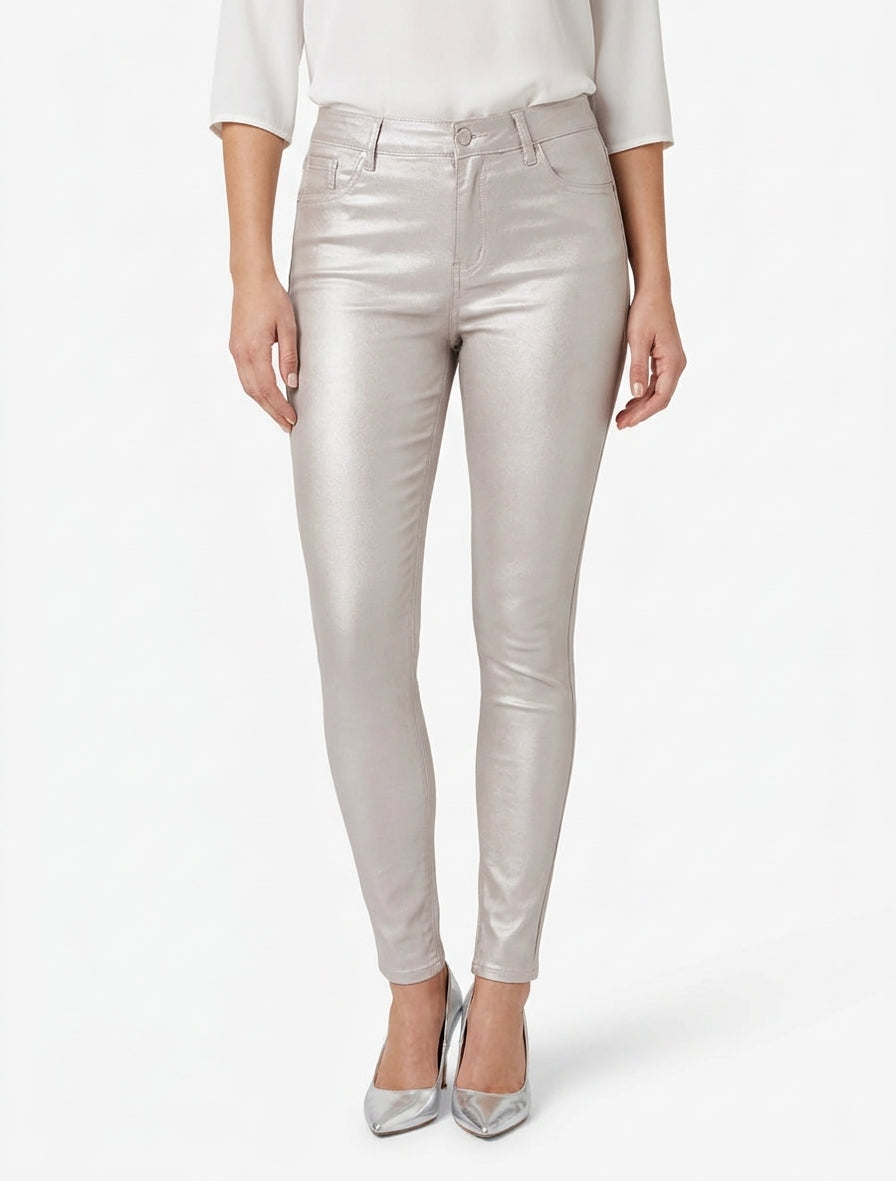 Pantalon slim en simili effet enduit - Argent rosé