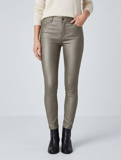 Pantalon slim en simili effet enduit - Or foncé