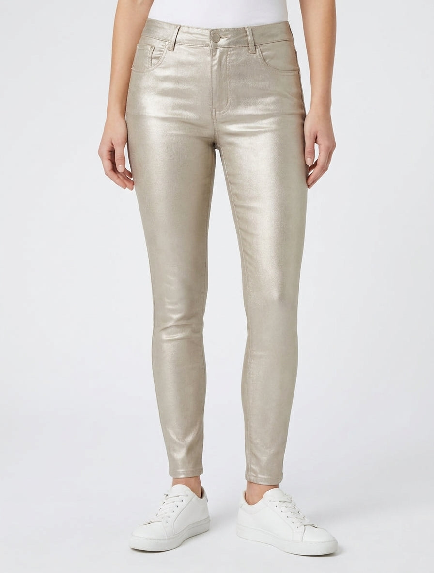 Pantalon slim en simili effet enduit - Or clair