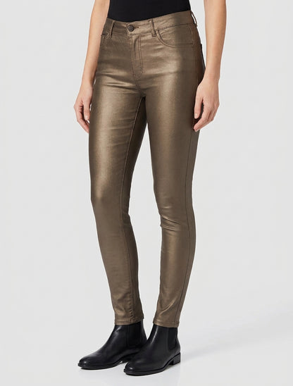 Pantalon slim en simili effet enduit - Bronze