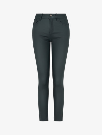Pantalon slim en simili effet enduit - Vert bouteille - 1