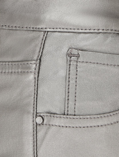 Pantalon slim en simili effet enduit - Gris taupe - 3