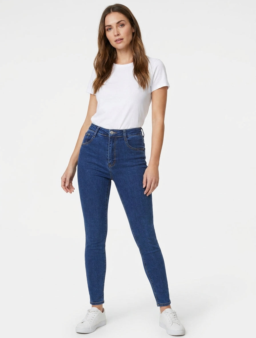 Skinny jeans met hoge taille in grote maat - Blauwe denim
