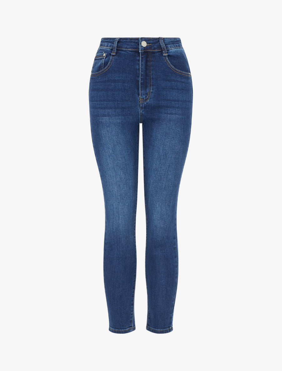 Jean skinny grande taille délavé - Bleu denim - 1