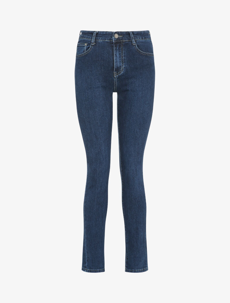 Jean droit taille haute effet délavé - Bleu denim - 4