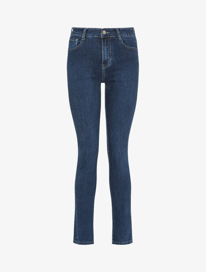 Jean droit taille haute effet délavé - Bleu denim - 4