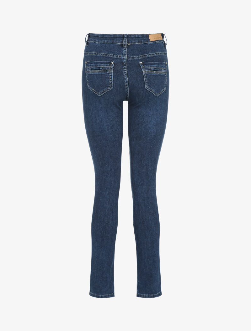 Jean droit taille haute effet délavé - Bleu denim - 2