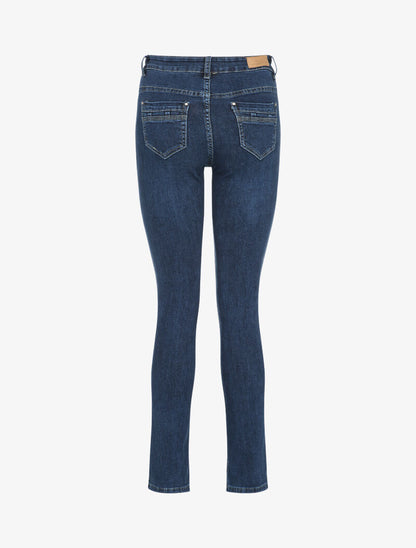 Jean droit taille haute effet délavé - Bleu denim - 2