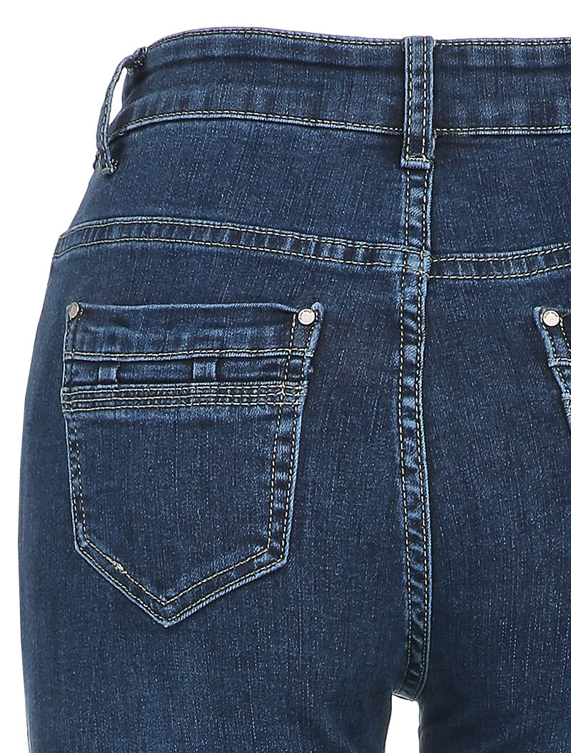 Jean droit taille haute effet délavé - Bleu denim - 3