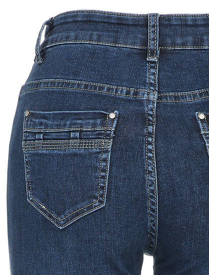 Jean droit taille haute effet délavé - Bleu denim - 3