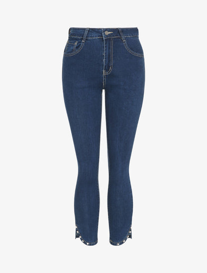 Jean 7/8 à bords à clous style étoiles - Bleu denim - 5