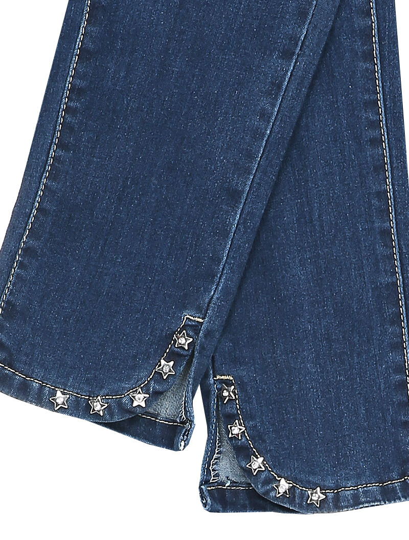 Jean 7/8 à bords à clous style étoiles - Bleu denim - 4