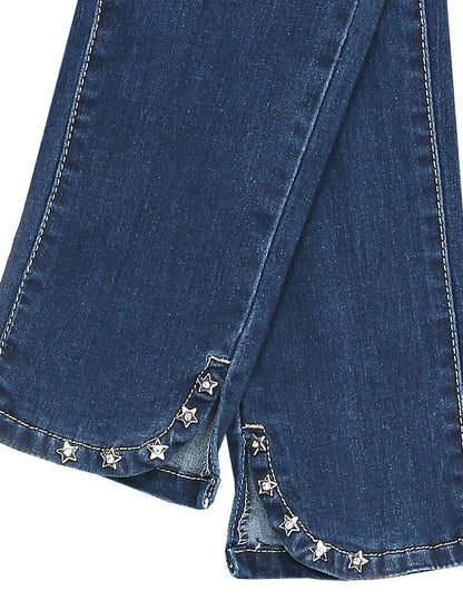 Jean 7/8 à bords à clous style étoiles - Bleu denim - 4