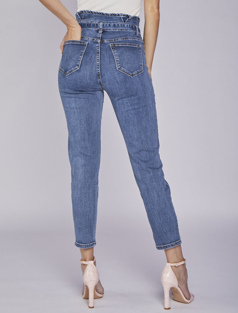 Jean boyfriend 7/8 taille haute - Bleu denim - 2