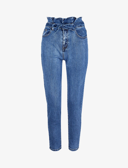 Jean boyfriend 7/8 taille haute - Bleu denim - 3