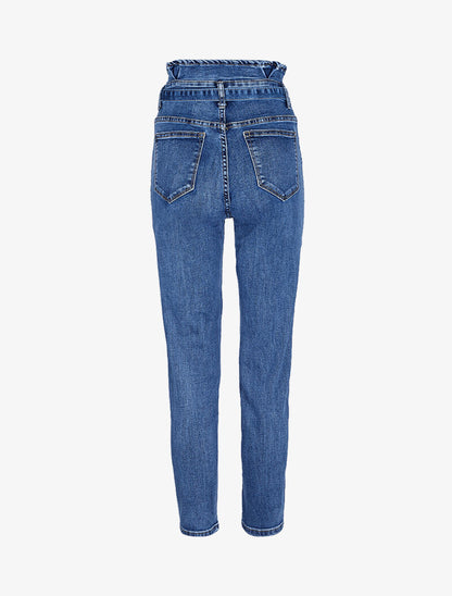 Jean boyfriend 7/8 taille haute - Bleu denim - 4