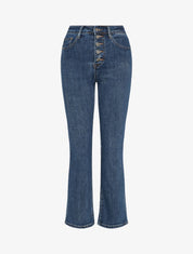 Jean droit boutonné à taille haute - Bleu denim - 1