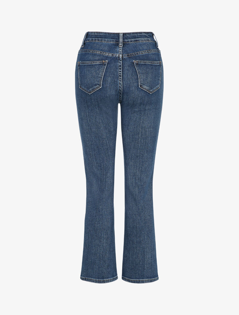 Jean droit boutonné à taille haute - Bleu denim - 2