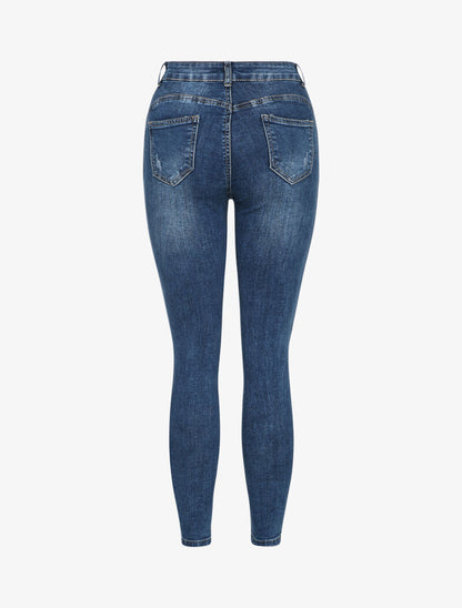Jean slim délavé et griffé - Bleu denim - 2