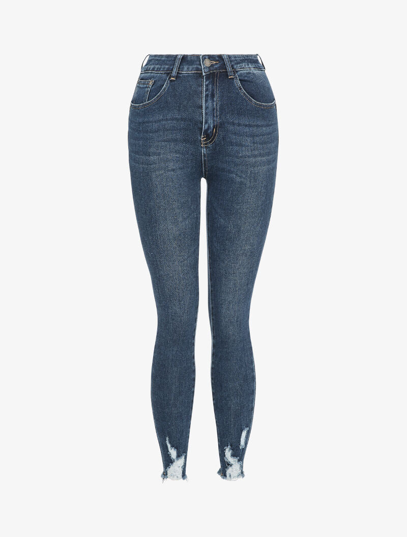 Jean taille haute à bords déchirés - Bleu denim - 3