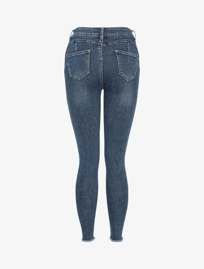 Jean taille haute à bords déchirés - Bleu denim - 2