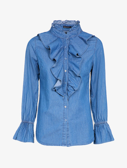 Chemise en jean à pans volantés - Bleu denim - 4