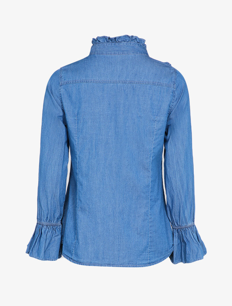 Chemise en jean à pans volantés - Bleu denim - 2