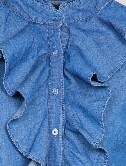Chemise en jean à pans volantés - Bleu denim - 3