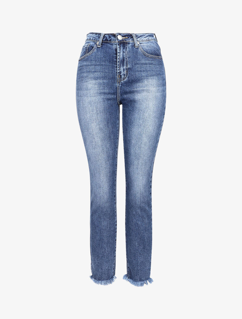 Jean boyfriend délavé à bords coupe franche - Bleu denim - 1