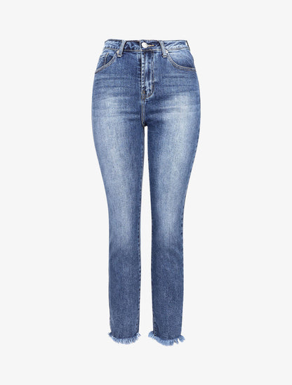 Jean boyfriend délavé à bords coupe franche - Bleu denim - 1