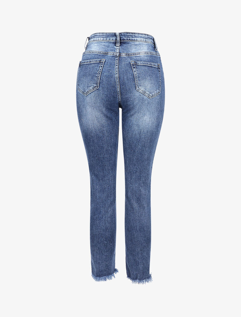 Jean boyfriend délavé à bords coupe franche - Bleu denim - 2