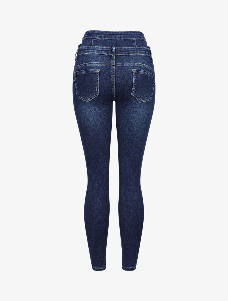 Jean skinny légèrement délavé à taille empire - Bleu denim - 2
