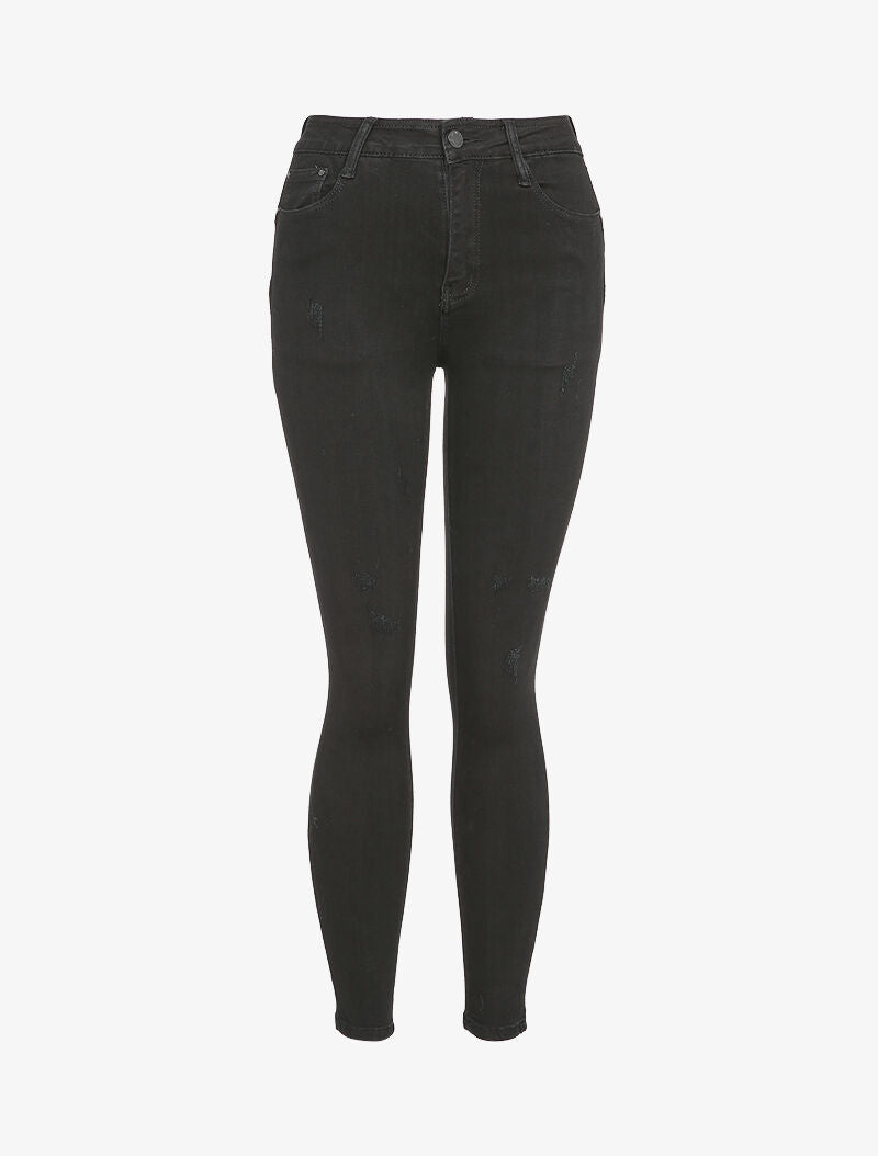 Jean skinny à taille haute et griffures - Noir - 1