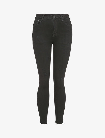 Jean skinny à taille haute et griffures - Noir - 1