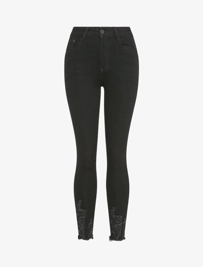 Jean skinny à bords coupe franche déchirés - Noir - 1