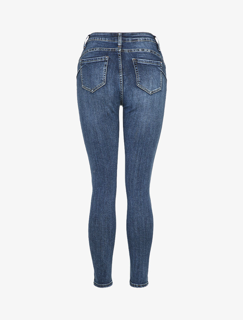 Jean slim délavé à taille standard - Bleu denim - 2