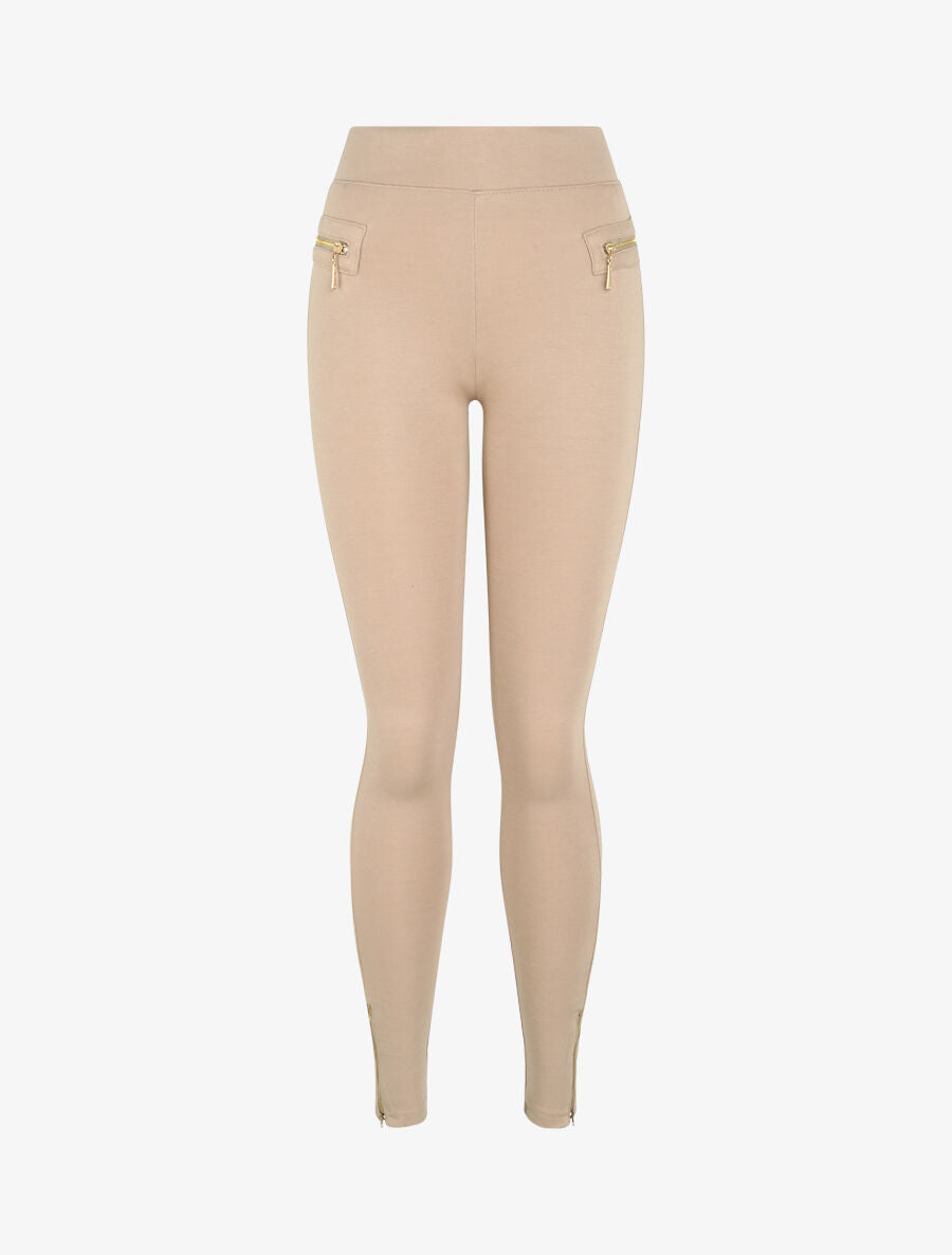 Legging ultra skinny à chevilles zippées - Beige - 1