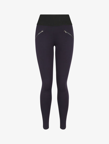 Legging ultra skinny à taille texturée et à petits zips - Marine - 1
