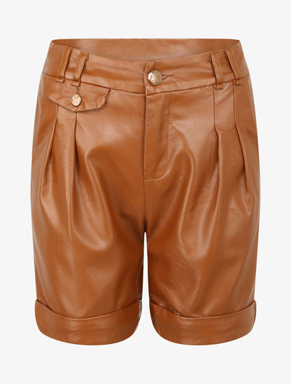 Short en simili à deux poches - Camel - 4