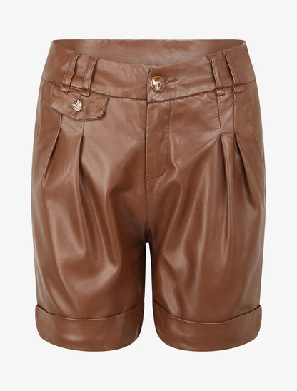 Short en simili à deux poches - Marron - 4