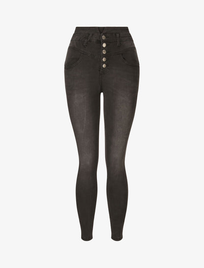 Jean skinny à taille fendue - Gris - 4