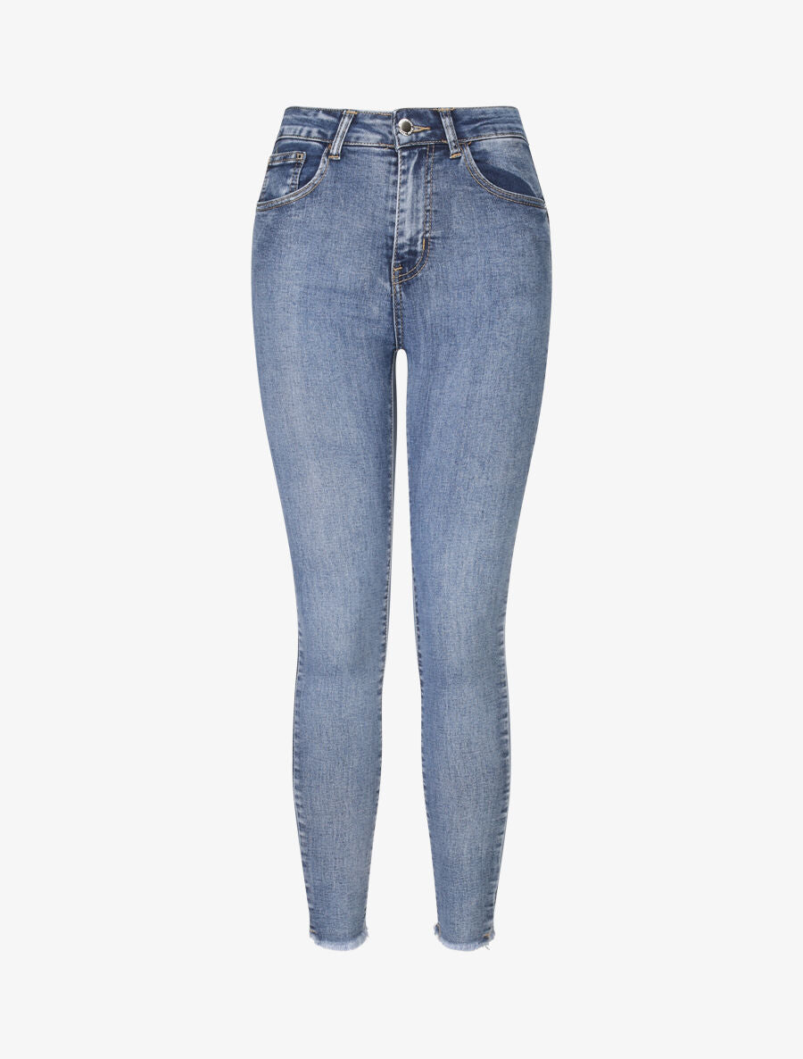 Jean skinny à bords coupe franche - Bleu clair - 1