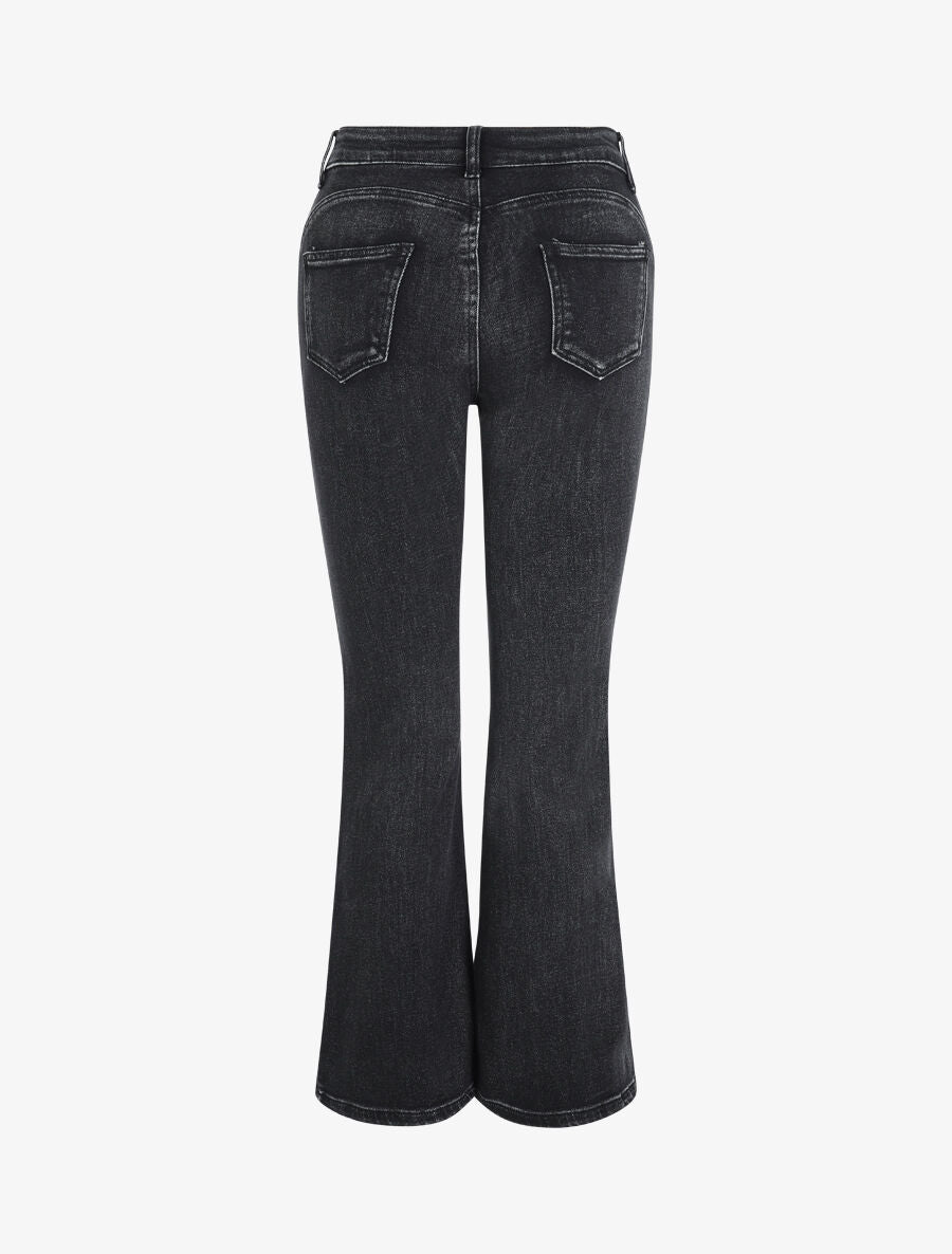 Jean flare à bords boutonnés - Gris foncé - 2