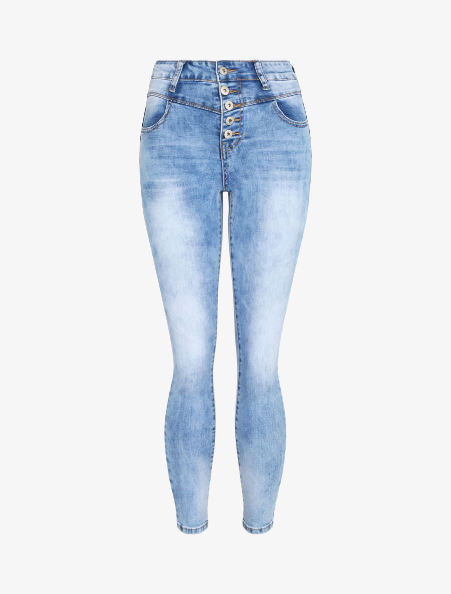 Jean skinny délavé et push up - Bleu - 3