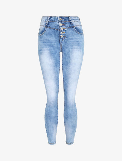 Jean skinny délavé et push up - Bleu - 3