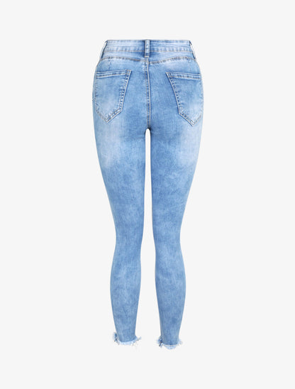 Jean push up délavé à bords coupe franche - Bleu - 2