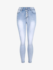 Jean slim à taille empire élastiquée - Bleu clair - 1