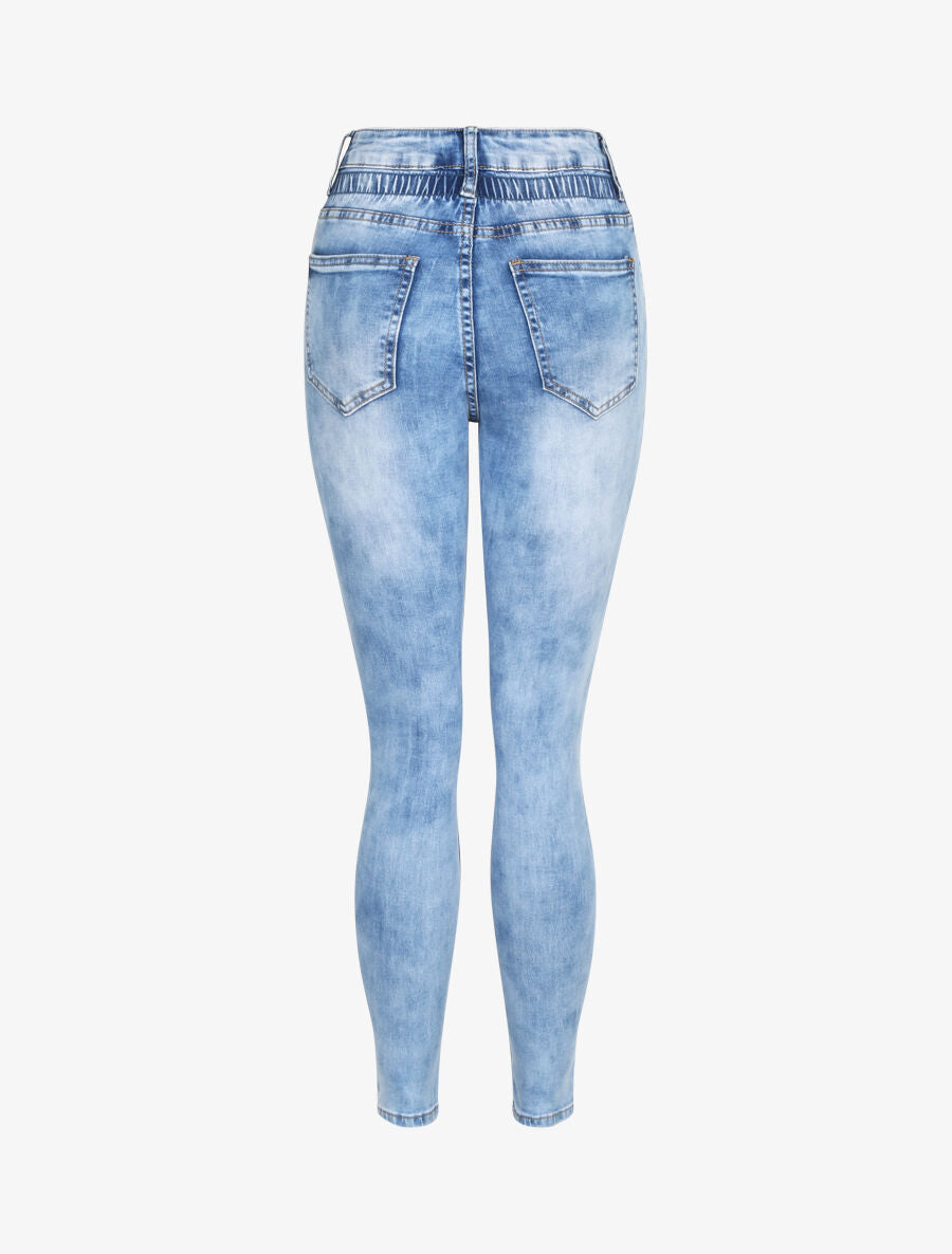 Jean slim à taille empire élastiquée - Bleu - 2