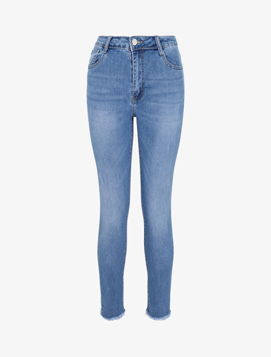 Jean slim grande taille à bords coupe franche - Bleu clair - 1
